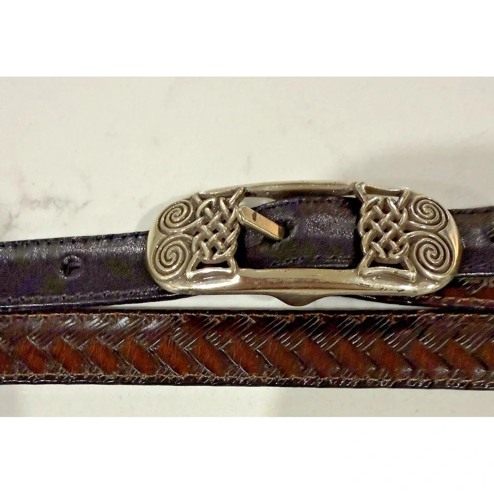 BRIGHTON Vintage Leather Belt Women M/30 Reversible Black & Brown Silver